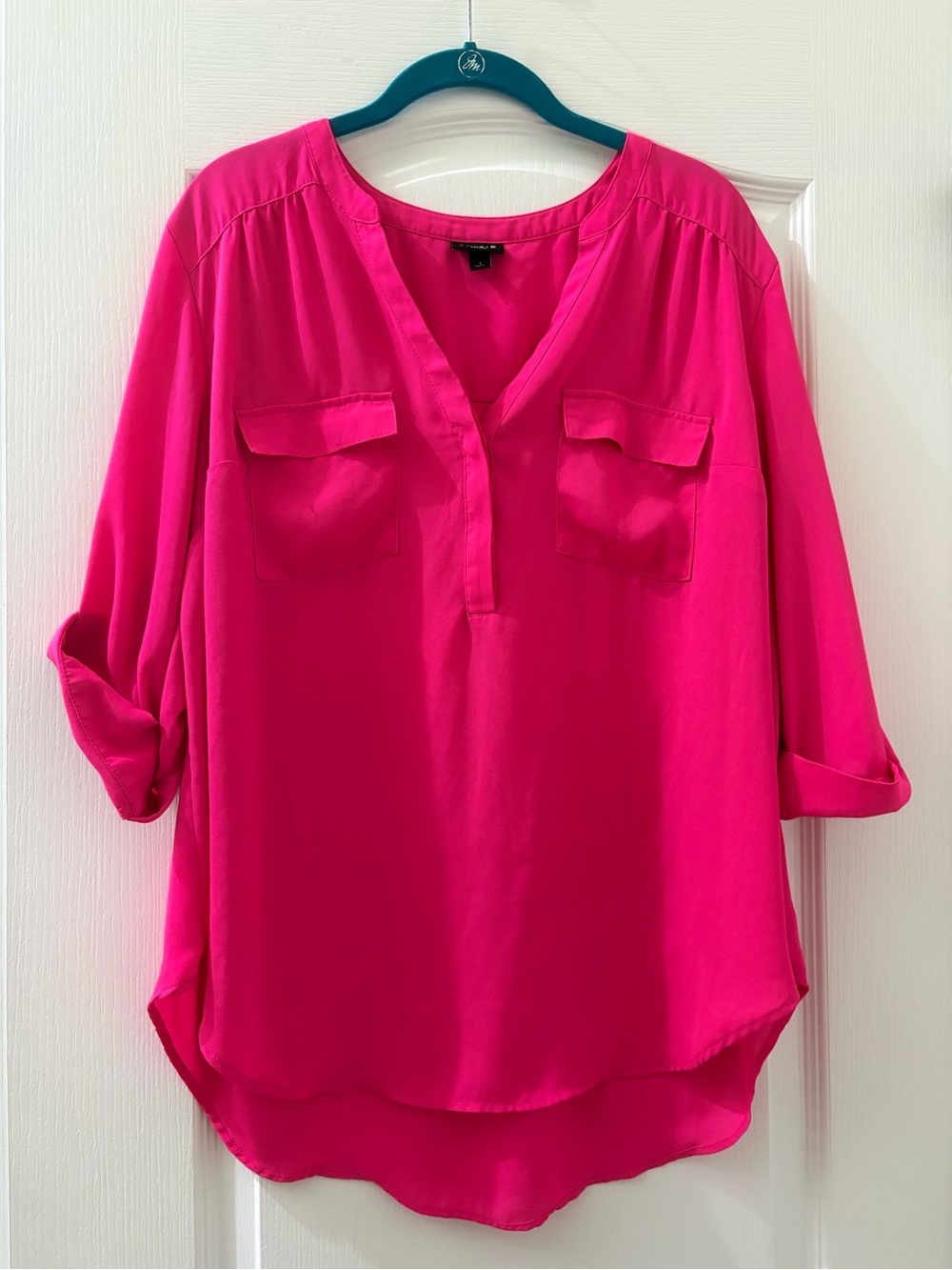 torrid Hot Pink Split V-Neck Tunic Blouse
